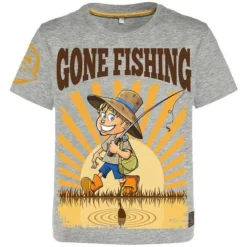 TEE SHIRT MANCHES COURTES JUNIOR HOT SPOT DESIGN CHILDREN GONE FISHING - GRIS